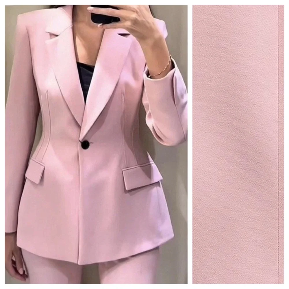 NWOT. Zara Pink Viscose Blend Fitted Tailored Blazer. Size XL. - Picture 3 of 11